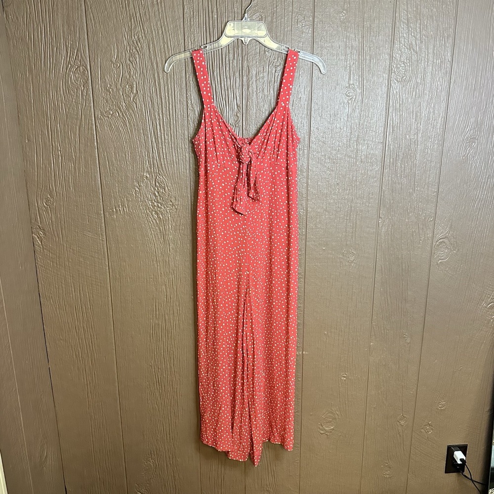 Anthropologie Kachel Jordan Wide-Leg Jumpsuit Size 6 Polka Dot Red Viscose VNeck